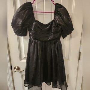 Entro Black Puff Sleeve Dress Smocked Bodice Babydoll Mini Dress Size Medium